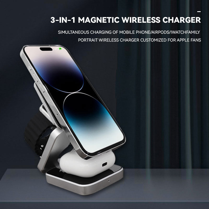 Support de chargeur magnétique sans fil, station de charge rapide pour iPone 15 14 13 12 Pro Max 8 X iWatch 8 7 6 Airpods Pro, 30W, 3 en 1